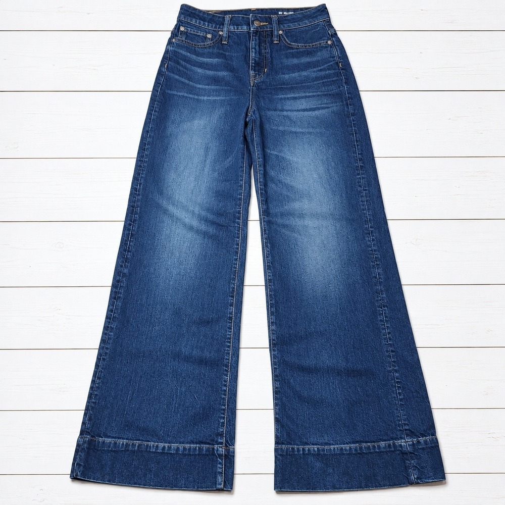 J Crew 96 Curvy Denim Trouser Jeans High Rise Wide Leg Jeans Medium Wash 26